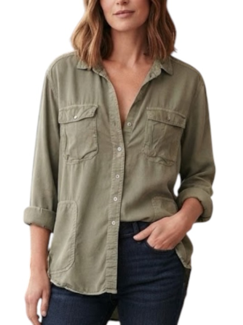 GRACE & LACE Grunge Utility Oversized Shirt Olive Green Size Medium